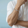 BRACCIALE UOMO CON PALLINE NERE E TARGA CON CRYSTAL NERI IN ACCIAIO