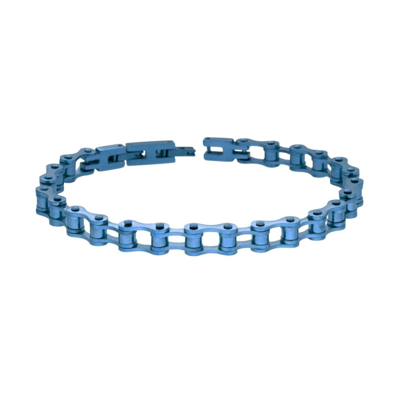 BRACCIALE UOMO MAGLIA IMPERNIATA CATENA DI BICICLETTA IN ACCIAIO COLORE BLU