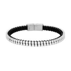 BRACCIALE IN ECOPELLE NERO CON TENNIS CRYSTAL BIANCHI IN ACCIAIO