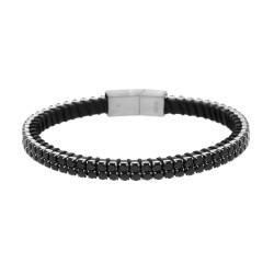 BRACCIALE IN ECOPELLE NERO CON TENNIS CRYSTAL NERI IN ACCIAIO