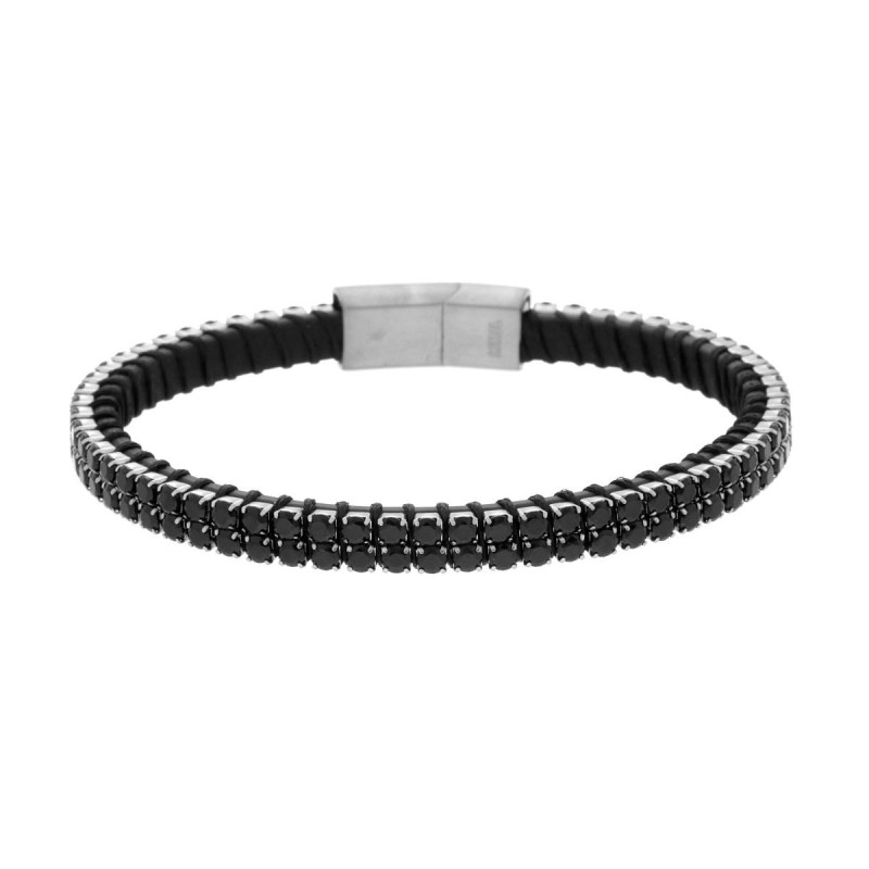 BRACCIALE IN ECOPELLE NERO CON TENNIS CRYSTAL NERI IN ACCIAIO