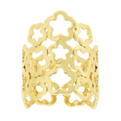 ANELLO FASCIA CON FIORI MARTELLATI IN ACCIAIO COLORE ORO
