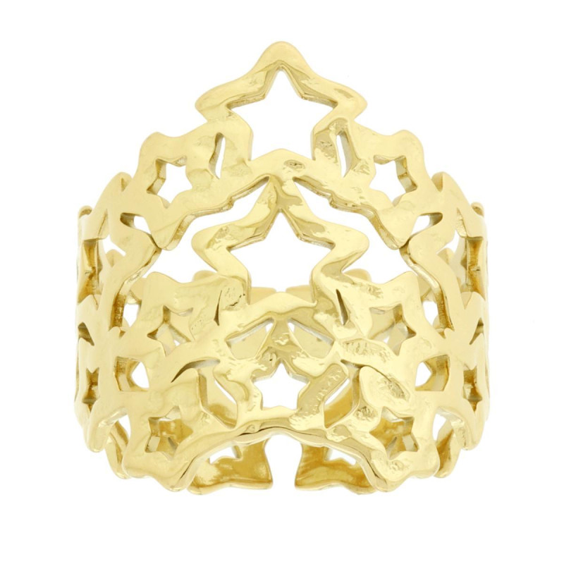 ANELLO FASCIA CON STELLE MARTELLATE IN ACCIAIO COLORE ORO