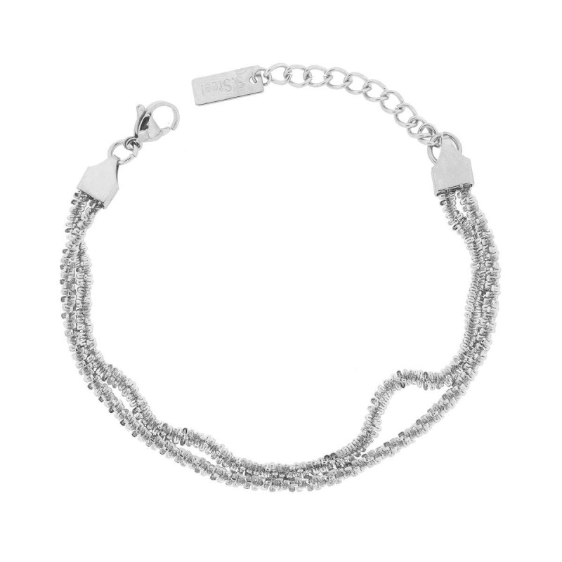 BRACCIALE DUE FILI CATENA DISCO DIAMANTATA IN ACCIAIO