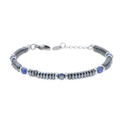 BRACCIALE CATENA CON CUSCINETTI IN CERAMICA ANTRACITE E PIETRE COLORE BLU LAPISLAZZULI IN ACCIAIO