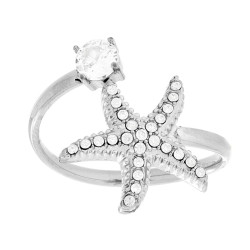 ANELLO CONTRARIE STELLA MARINA E CRYSTAL BIANCO IN ACCIAIO