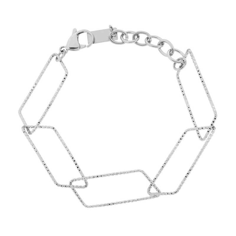 BRACCIALE CATENA FORZATINA RETTANGOLARE DIAMANTATA IN ACCIAIO