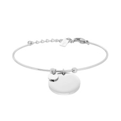 BRACCIALE FILO RIGIDO CON TONDI PENDENTI E CRYSTAL BIANCHI IN ACCIAIO
