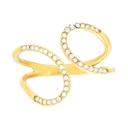 ANELLO FASCIA CONTRARIE CON CRYSTAL BIANCHI IN ACCIAIO COLORE ORO