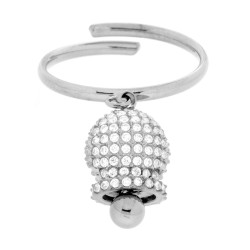 ANELLO CON PENDENTE CAMPANELLA CON CRYSTAL BIANCHI IN ACCIAIO
