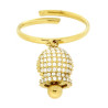 ANELLO CON PENDENTE CAMPANELLA CON CRYSTAL BIANCHI IN ACCIAIO COLORE ORO