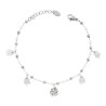 BRACCIALE CATENA FORZATINA DIAMANTATA CON PERLE PALLINE E QUADRIFOGLI PENDENTI CON CRYSTAL BIANCHI IN ACCIAIO