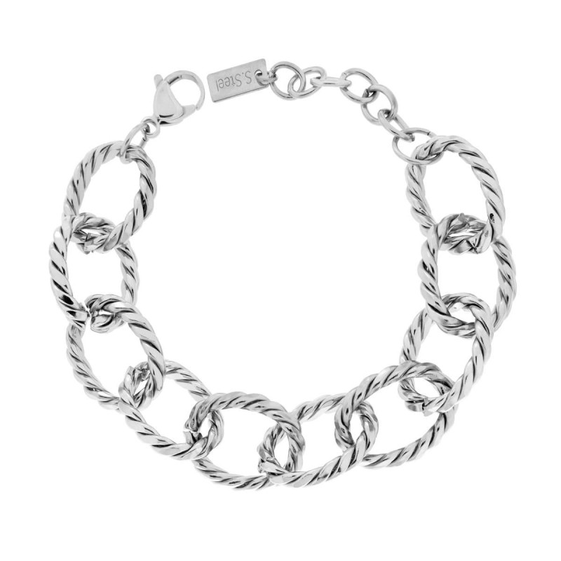 BRACCIALE CATENA FORZATINA DIAMANTATA TORCHON IN ACCIAIO