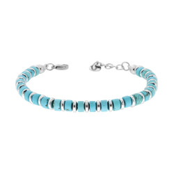 BRACCIALE CATENA CON CILINDRETTI IN PIETRA COLORE TURCHESE IN ACCIAIO