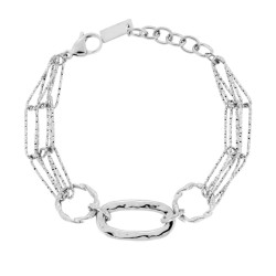 BRACCIALE CATENA MULTIFILO FORZATINA DIAMANTATA E OVALE CENTRALE MARTELLATO IN ACCIAIO