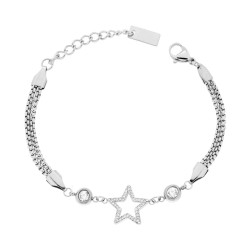 BRACCIALE CATENA VENEZIANA CON STELLA E CRYSTAL BIANCHI IN ACCIAIO