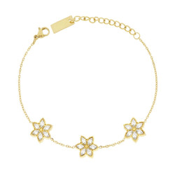 BRACCIALE CATENA FORZATINA DIAMANTATA CON FIORI E CRYSTAL MARQUISE BIANCHI IN ACCIAIO COLORE ORO