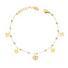 BRACCIALE CATENA FORZATINA DIAMANTATA CON PERLE PALLINE E CUORI PENDENTI CON CRYSTAL BIANCHI IN ACCIAIO COLORE ORO