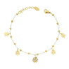 BRACCIALE CATENA FORZATINA DIAMANTATA CON PERLE PALLINE E QUADRIFOGLI PENDENTI CON CRYSTAL BIANCHI IN ACCIAIO COLORE ORO