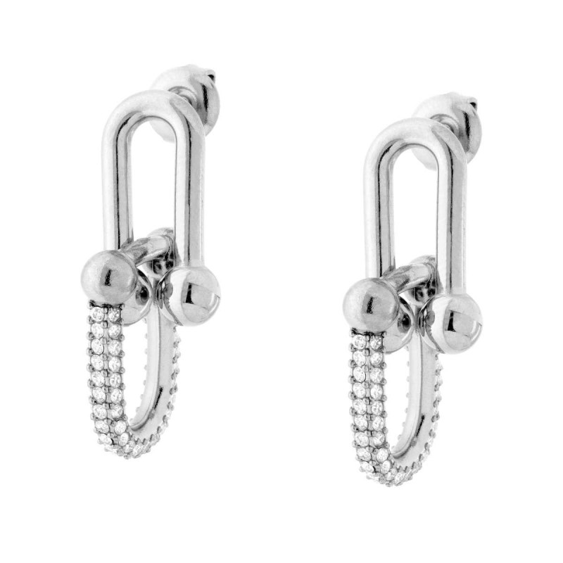 ORECCHINI MAGLIA INDUSTRIALE CON CRYSTAL BIANCHI IN ACCIAIO