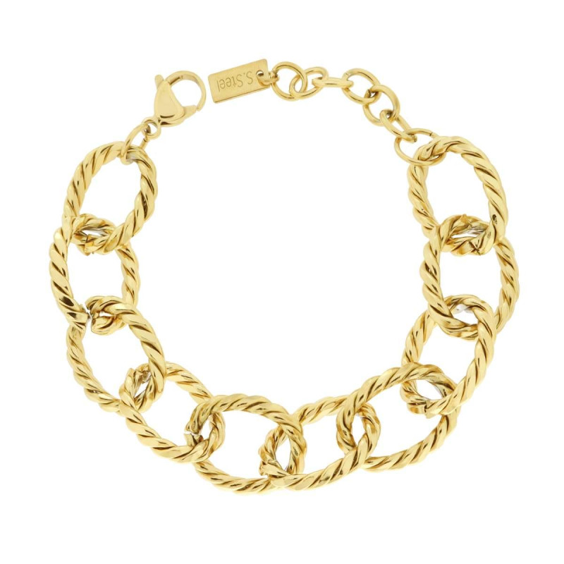 BRACCIALE CATENA FORZATINA DIAMANTATA TORCHON IN ACCIAIO COLORE ORO