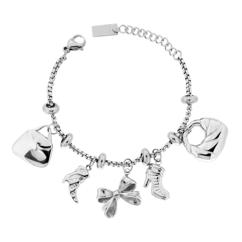BRACCIALE CATENA VENEZIANA TONDA CON CHARMS ACCESSORI MODA DONNA IN ACCIAIO