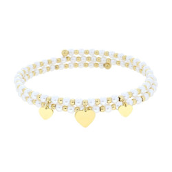 BRACCIALE SEMIRIGIDO CON PERLE PALLINE E CUORI PLAIN PENDENTI IN ACCIAIO COLORE ORO