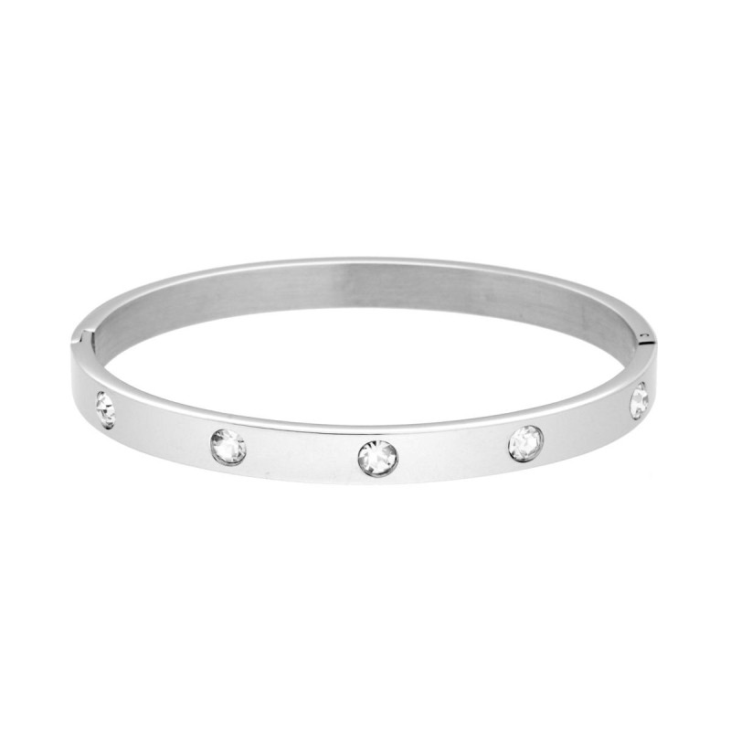 BRACCIALE RIGIDO MODELLO SCHIAVA FASCIA CON CRYSTAL BIANCHI IN ACCIAIO