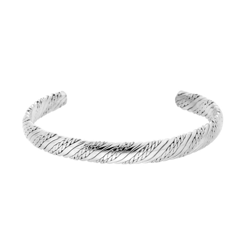 BRACCIALE RIGIDO MODELLO SCHIAVA EFFETTO CORDA IN ACCIAIO