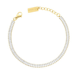 BRACCIALE TENNIS CON CRYSTAL BAGUETTE BIANCHI IN ACCIAIO COLORE ORO