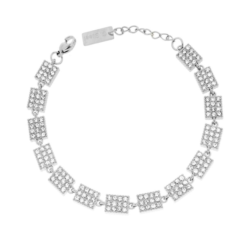 BRACCIALE CATENA RETTANGOLI CON CRYSTAL BIANCHI IN ACCIAIO