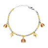 BRACCIALE CATENA CON OVALI MARTELLATI ALTERNATI COLORE ORO E CHARMS PORTAFORTUNA PENDENTI CON SMALTO ROSSO E CRYSTAL BIANCHI IN 