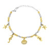 BRACCIALE CATENA CON OVALI COLORE ORO EFFETTO MARTELLATO CON CHARMS MARE E CRYSTAL BIANCHI IN ACCIAIO
