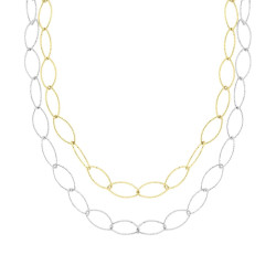 COLLANA DUE FILI CATENA FORZATINA DIAMANTATA COLORE ORO IN ACCIAIO