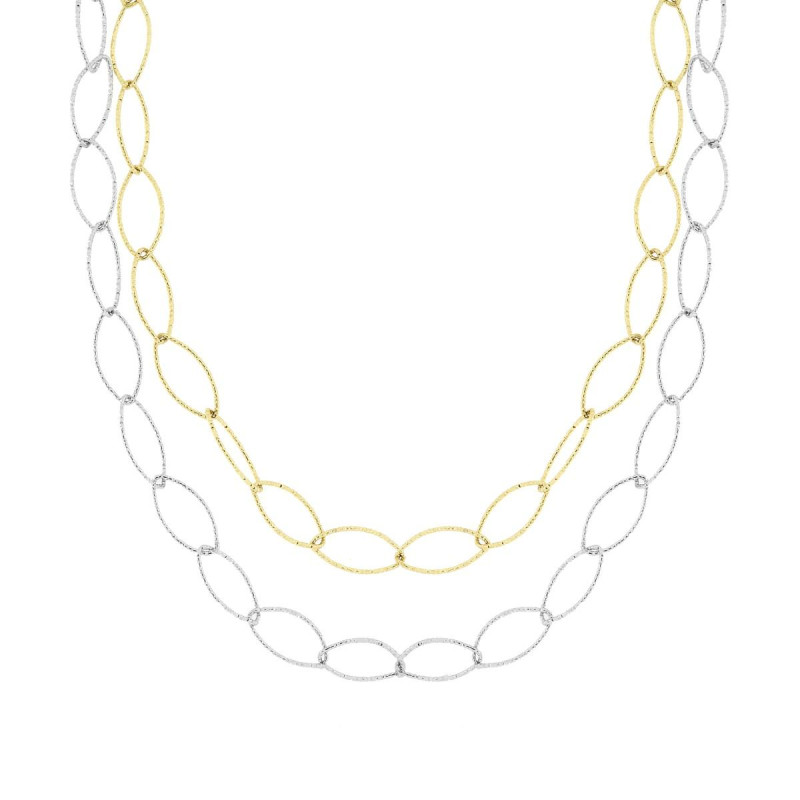 COLLANA DUE FILI CATENA FORZATINA DIAMANTATA COLORE ORO IN ACCIAIO