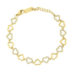 BRACCIALE CATENA CUORI CON CRYSTAL BIANCHI IN ACCIAIO COLORE ORO