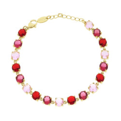 BRACCIALE TENNIS CON CRYSTAL TONDI NEI TONI DEL ROSSO RUBINO IN ACCIAIO COLORE ORO