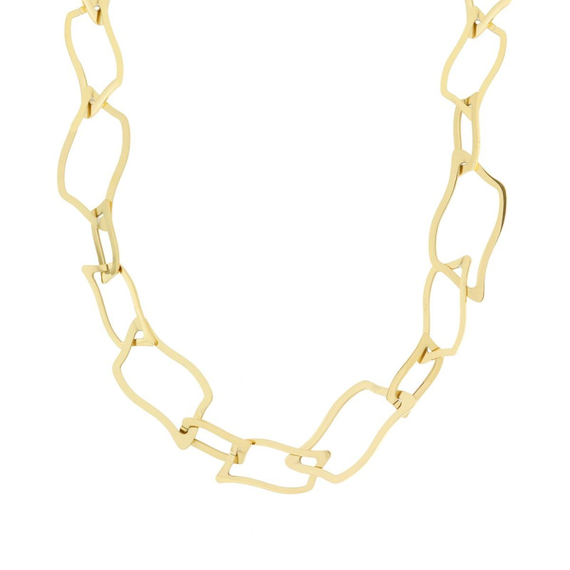 COLLANA CATENA MAGLIA RETTANGOLARE PIATTA IN ACCIAIO COLORE ORO