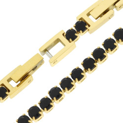 BRACCIALE TENNIS GRIFFE CM 17+2 CON CRYSTAL MM 3 NERI REGOLABILE IN ACCIAIO COLORE ORO