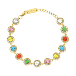 BRACCIALE TENNIS CON TONDI CRYSTAL MULTICOLOR IN ACCIAIO COLORE ORO