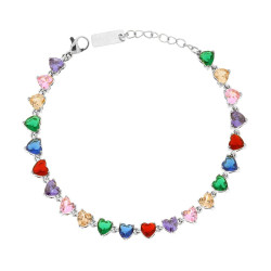 BRACCIALE TENNIS CON CUORI CRYSTAL MULTICOLOR IN ACCIAIO