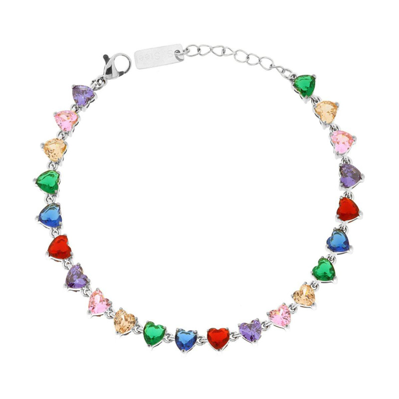 BRACCIALE TENNIS CON CUORI CRYSTAL MULTICOLOR IN ACCIAIO