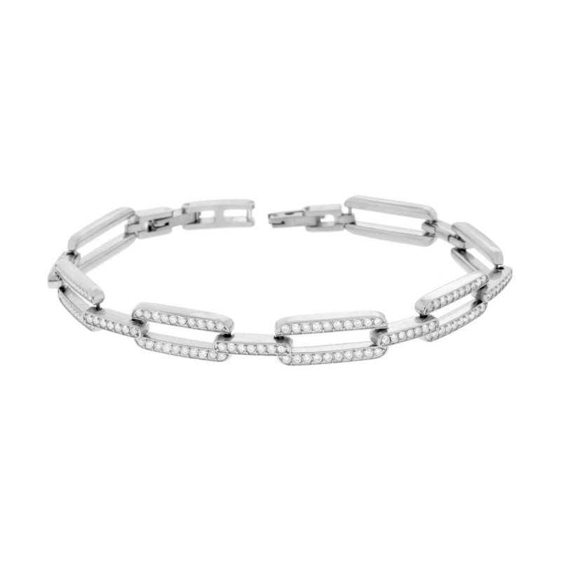 BRACCIALE MAGLIA IMPERNIATA CON TENNIS E CRYSTAL BIANCHI IN ACCIAIO