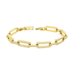 BRACCIALE MAGLIA IMPERNIATA CON TENNIS E CRYSTAL BIANCHI IN ACCIAIO COLORE ORO
