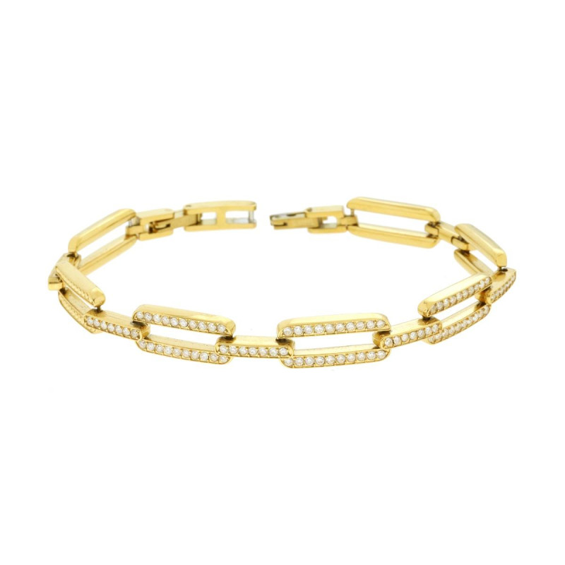 BRACCIALE MAGLIA IMPERNIATA CON TENNIS E CRYSTAL BIANCHI IN ACCIAIO COLORE ORO