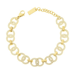 BRACCIALE CATENA CERCHI CON CRYSTAL BIANCHI IN ACCIAIO COLORE ORO