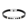 BRACCIALE UOMO IN CAUCCIU NERO CON TARGA DECORO GEOMETRICO E PUNTI COLORE ORO IN ACCIAIO