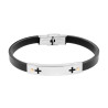 BRACCIALE UOMO IN CAUCCIU NERO CON TARGA DECORO GEOMETRICO E PUNTI COLORE ORO IN ACCIAIO