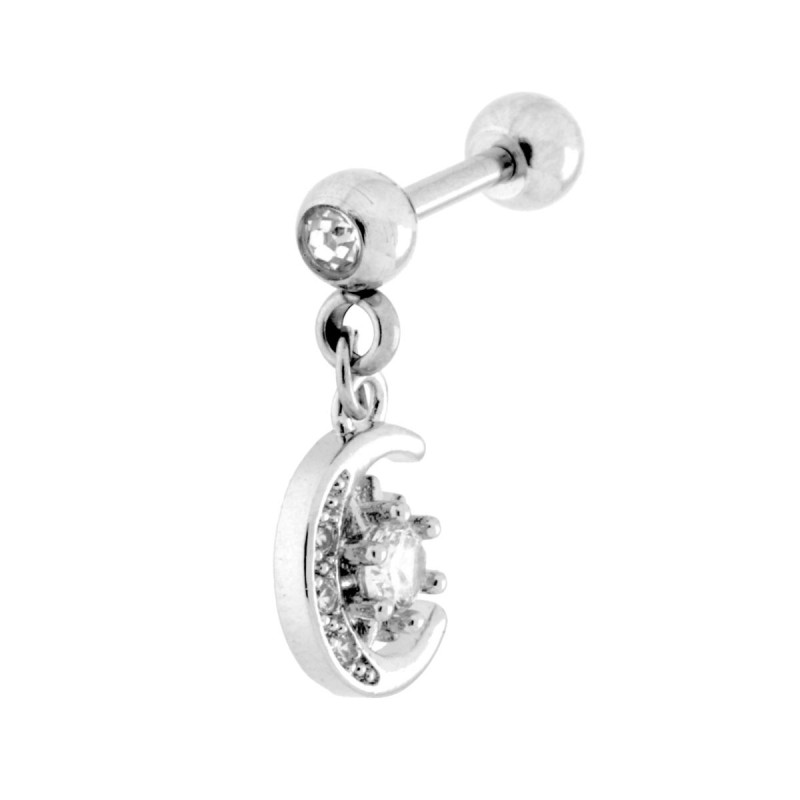 BODY PIERCING BARBELL MM 13 CON PALLINA MM 4 E LUNA PENDENTE CON CRYSTAL BIANCHI IN ACCIAIO CHIRURGICO