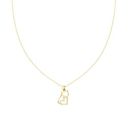 COLLANA CATENA FORZATINA DIAMANTATA CON GATTO CUORE E CRYSTAL BIANCHI IN ACCIAIO COLORE ORO